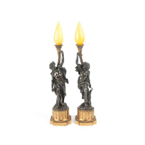 806 - A PAIR OF PATINATED BRONZE FIGURAL TORCHERES, CLODION