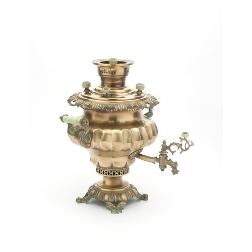 1191 - A 19TH CENTURY BRASS SAMOVAR, RUSSIAN WITH IMPERIAL STAMPS