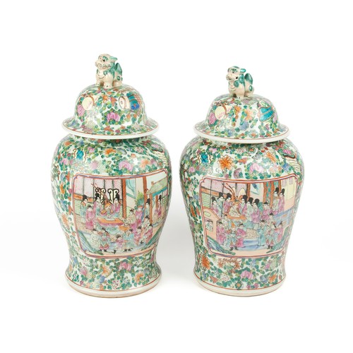 840 - A PAIR OF CHINESE FAMILLE ROSE BALUSTER VASES AND COVERS