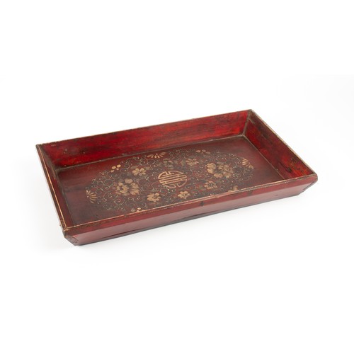 219 - TWO CHINESE SIMULATED ROSEWOOD TRAYS