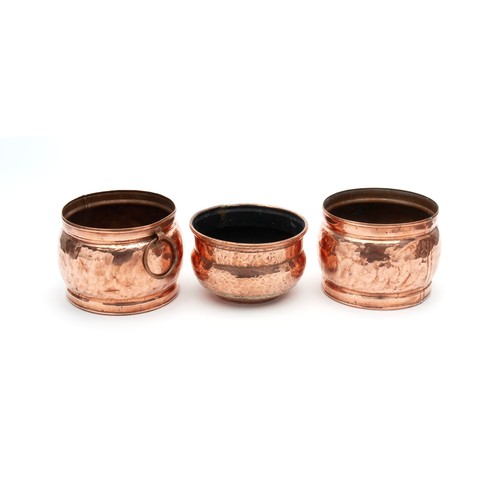 14 - THREE HAMMERED COPPER PLANTERS