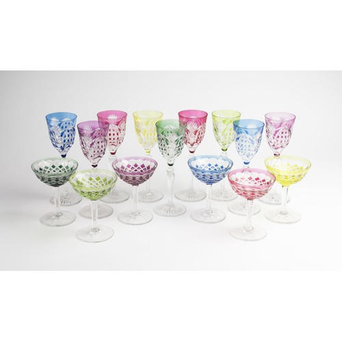 720 - A HARLEQUIN SET OF NINE VAL ST LAMBERT WINE GLASSES AND SIX CHAMPAGNE COUPE GLASSES