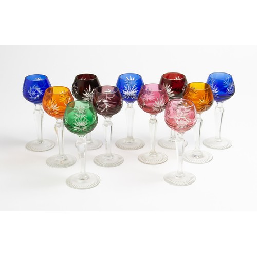 719 - A COLLECTION OF ELEVEN VENETIAN HARLEQUIN CUT CRYSTAL SHERRY GLASSES