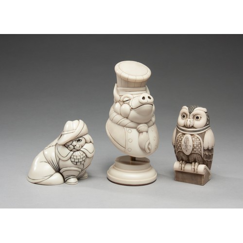 1217 - THREE JOHN BICCARD CRUSHED MARBLE COMPOSITE FIGURINES, 