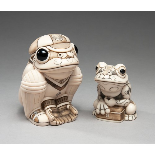 1207 - TWO JOHN BICCARD MARBLE COMPOSITE FROGS - 