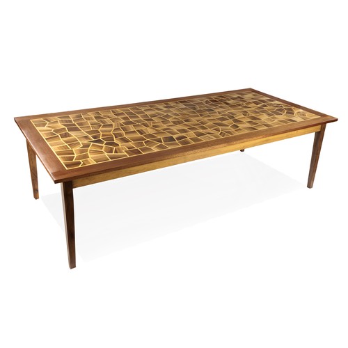 356 - A CAPE STINKWOOD AND YELLOWWOOD INLAID DINING TABLE, MODERN