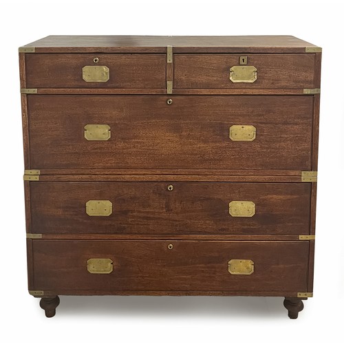 291 - A TEAK AND BRASS-MOUNTED MILITARY CHEST, 19TH CENTURY