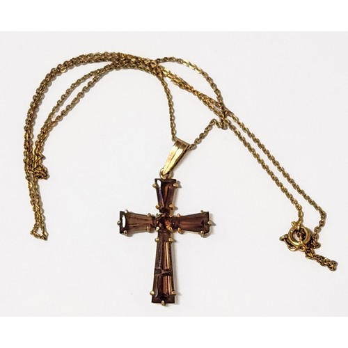 919 - A TOPAZ CROSS PENDANT AND CHAIN