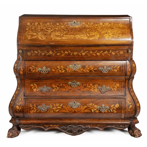 318 - A DUTCH MARQUETRY BOMBÉ BUREAU, LATE 18TH CENTURY