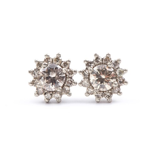 955 - A PAIR OF CLUSTER EARRINGS, 0.80 CARATS