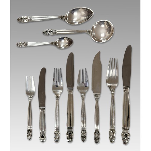 688 - A DANISH SILVER ACORN PATTERN CUTLERY SET, GEORG JENSEN