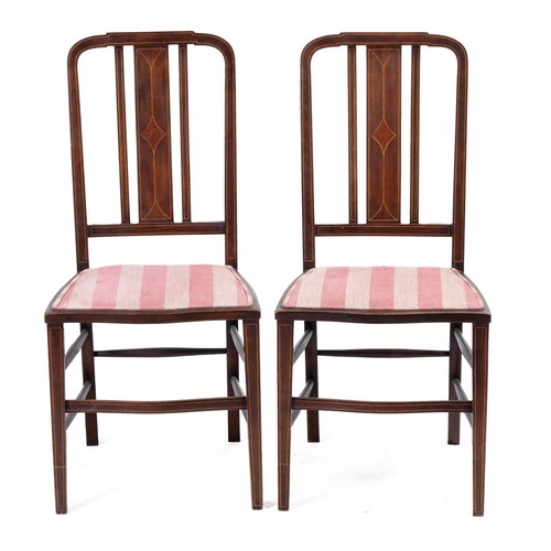 382 - A PAIR OF EDWARDIAN MAHOGANY AND INLAID SIDE CHAIRS