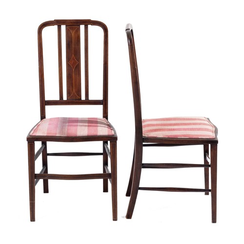 382 - A PAIR OF EDWARDIAN MAHOGANY AND INLAID SIDE CHAIRS