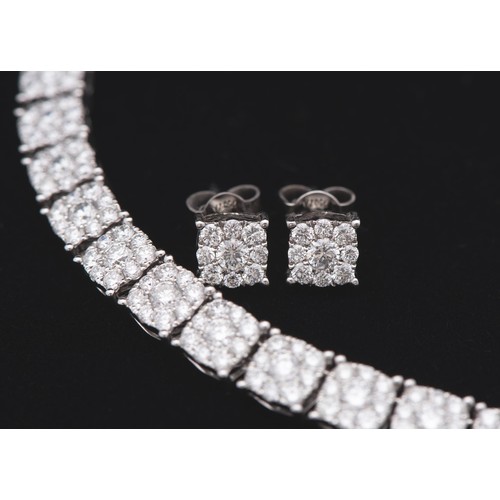 111 - A DIAMOND TENNIS NECKLACE, 21.02 CARATS WITH A PAIR OF MATCHING STUD EARRINGS, 0.60 CARATS