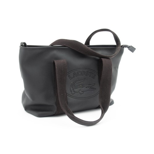 588 - A BLACK CANVAS SHOLDER BAG, LACOSTE