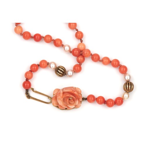 88 - A CORAL AND PEARL NECKLACE