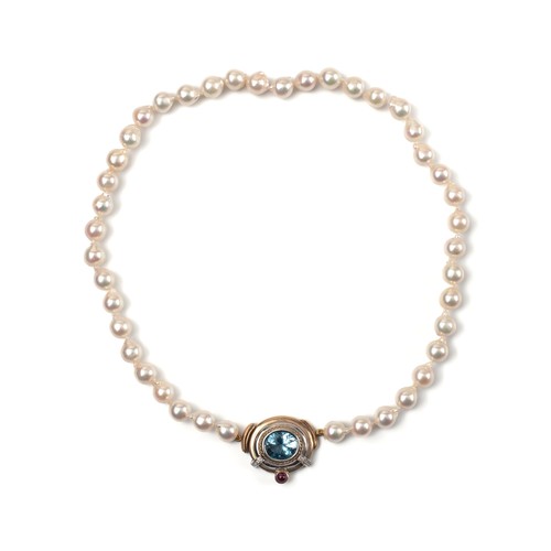 101 - A PEARL, GEMSTONE AND DIAMOND NECKLACE