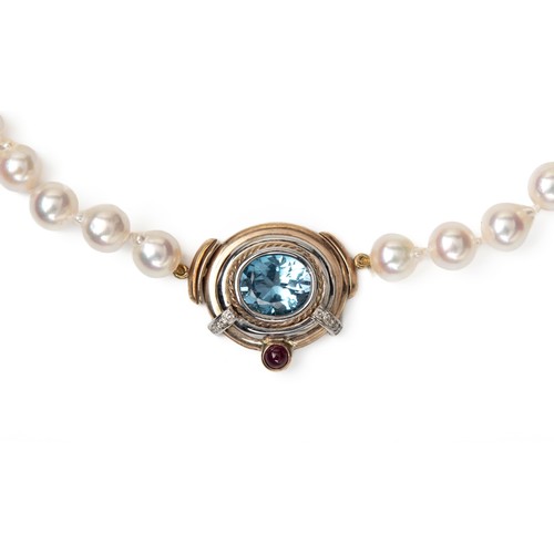 101 - A PEARL, GEMSTONE AND DIAMOND NECKLACE