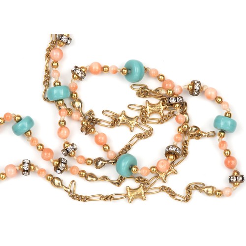 236 - AN OPERA-LENGTH CORAL AND TURQUOISE NECKLACE