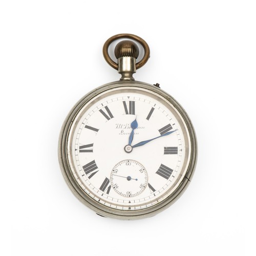 38 - A SILVER PLATED HALF HUNTER CASED POCKET WATCH, W BENSON LONDON