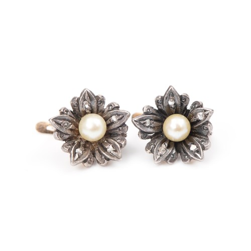 167 - A PAIR OF DIAMOND AND PEARL EARRINGS