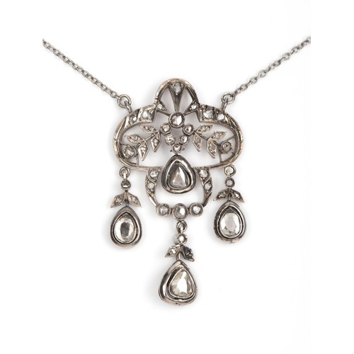 114 - A SILVER AND DIAMOND PENDANT NECKLACE