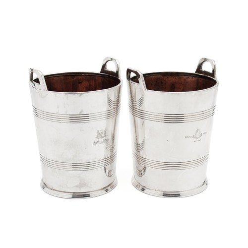 850 - A PAIR OF ELECTROPLATE CHAMPAGNE COOLERS, SHEFFIELD, 20TH CENTURY