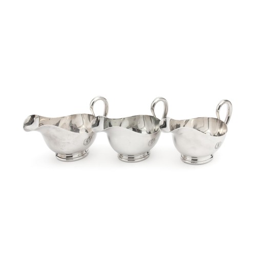 857 - A SET OF THREE ELECTROPLATE SAUCE BOATS, MAPPIN AND WEBB, LONDON, 20TH CENTURY