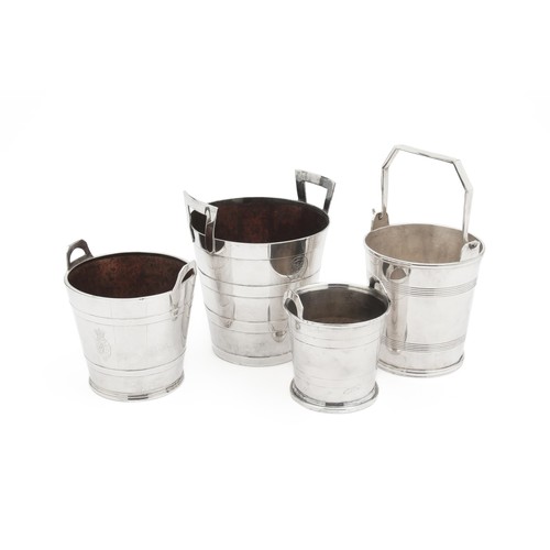 876 - A COLLECTION OF ELECTROPLATE ICE BUCKETS, ELKINGTON AND CO, WALKER AND HALL, GLADWELL LTD SHEFFIELD ... 