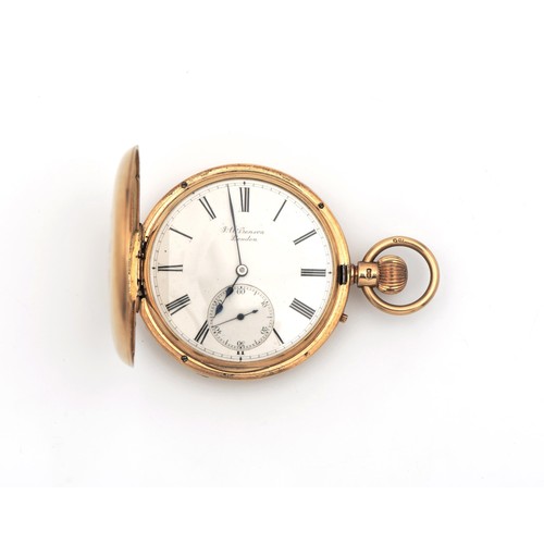 41 - AN 18CT GOLD HUNTER CASED POCKET WATCH, J H BENSON LONDON