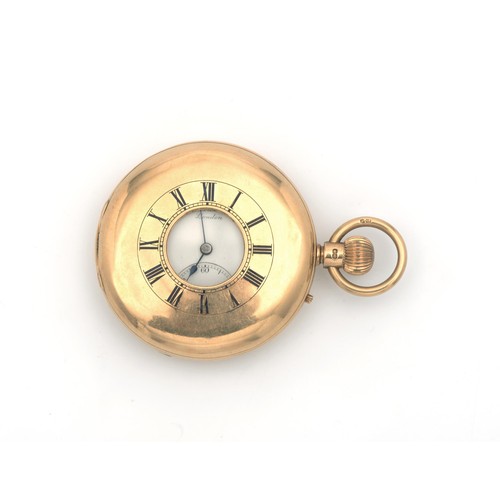 41 - AN 18CT GOLD HUNTER CASED POCKET WATCH, J H BENSON LONDON