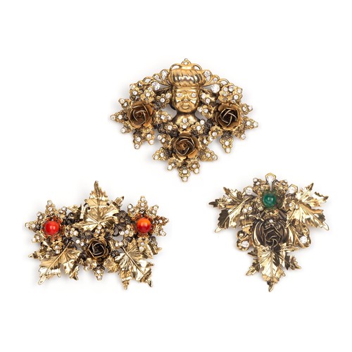 231 - A TRIO OF VENETIAN GOLD PLATED BROOCHES, ITALY, 1970