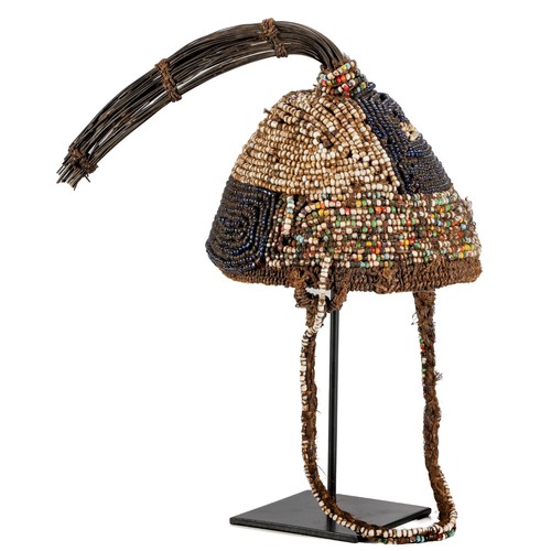 32 - A LEGA CHIEFTAN BEADED HAT, BWAMI SOCIETY, DRC