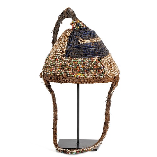 32 - A LEGA CHIEFTAN BEADED HAT, BWAMI SOCIETY, DRC