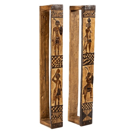 131 - A PAIR OF CARVED AND PYRO-GLAZED ZULU MAT RACKS, AMABHAXA, KWAZULU NATAL,