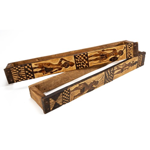 131 - A PAIR OF CARVED AND PYRO-GLAZED ZULU MAT RACKS, AMABHAXA, KWAZULU NATAL,