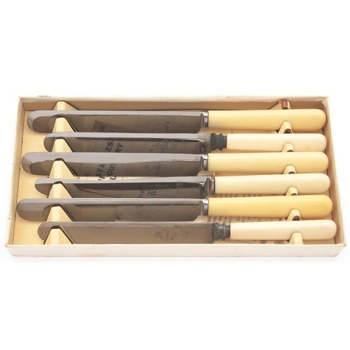 966 - A BOXED SET STEEL KNIVES WITH BONE HANDLES