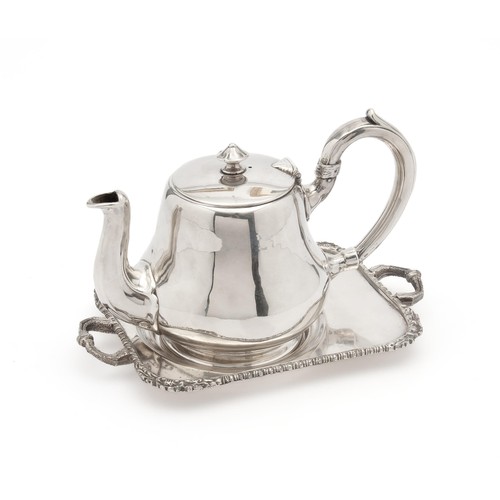 863 - AN ELECTROPLATE TEAPOT AND TRAY, CHRISTOFLE