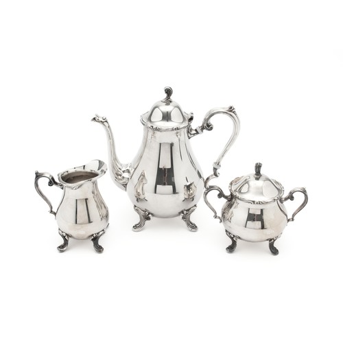 928 - AN ELECTROPLATED THREE PIECE TEA SET, MODERN