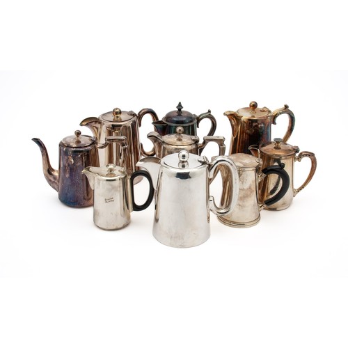 973 - AN ASSEMBLED SET OF NEAR MATCHING COFFEE POTS, MOSTLY 20TH CENTURY, LONDON