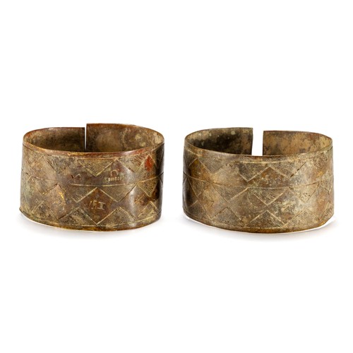 155 - A PAIR OF BRASS MWILA ANKLETS, ANGOLA