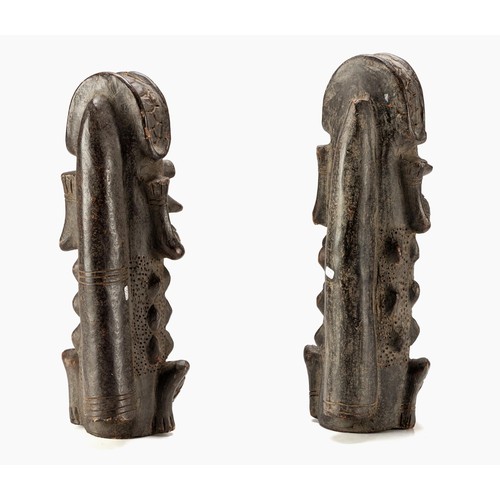 227 - TWO BAMILIEKE TERRA COTTA CROCODILE FINIALS/PIPES, CAMEROON