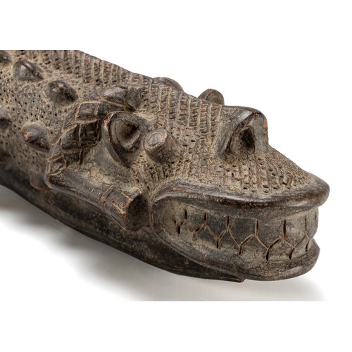 227 - TWO BAMILIEKE TERRA COTTA CROCODILE FINIALS/PIPES, CAMEROON