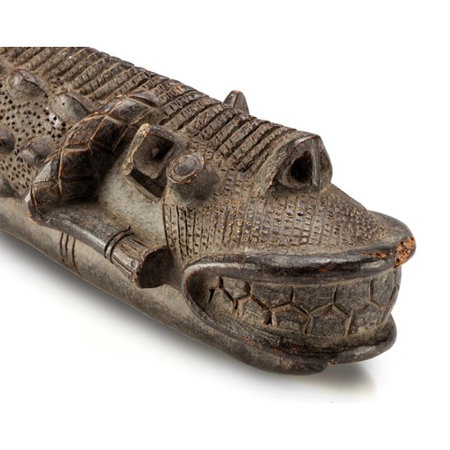 227 - TWO BAMILIEKE TERRA COTTA CROCODILE FINIALS/PIPES, CAMEROON