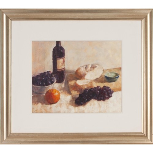 500 - Chris Ruthven (South African 20th Century) STILL LIFE WITH WINE, BREAD AND GRAPES