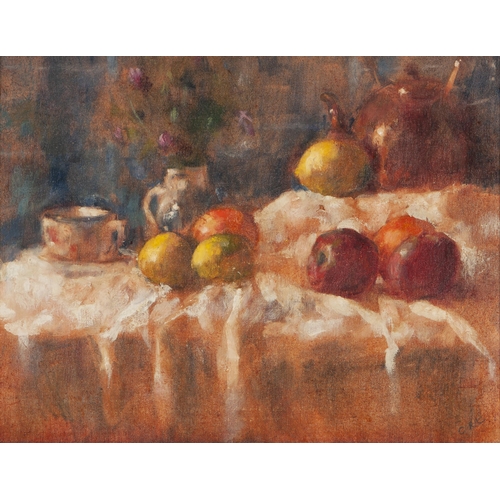 498 - Chris Ruthven (South African 20th Century) STILL LIFE WITH COPPER KETTLE