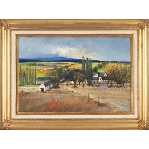 425 - Derric van Rensburg (South African 1952 - ) FARMHOUSE AND FIELDS