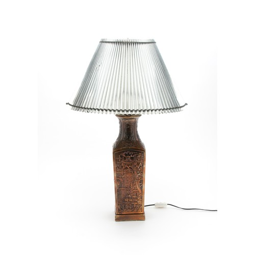 653 - A CHINESE-STYLE SIMULATED BRONZE TABLE LAMP