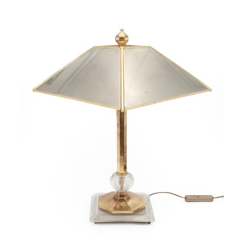 660 - A BRASS, STEEL AND GLASS TABLE LAMP, 1970'S, ITALY