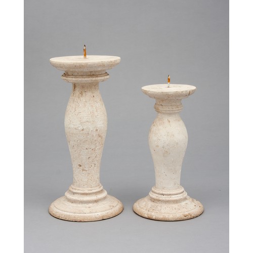 668 - TWO WHITE CERAMIC PRICKET CANDLESTICKS